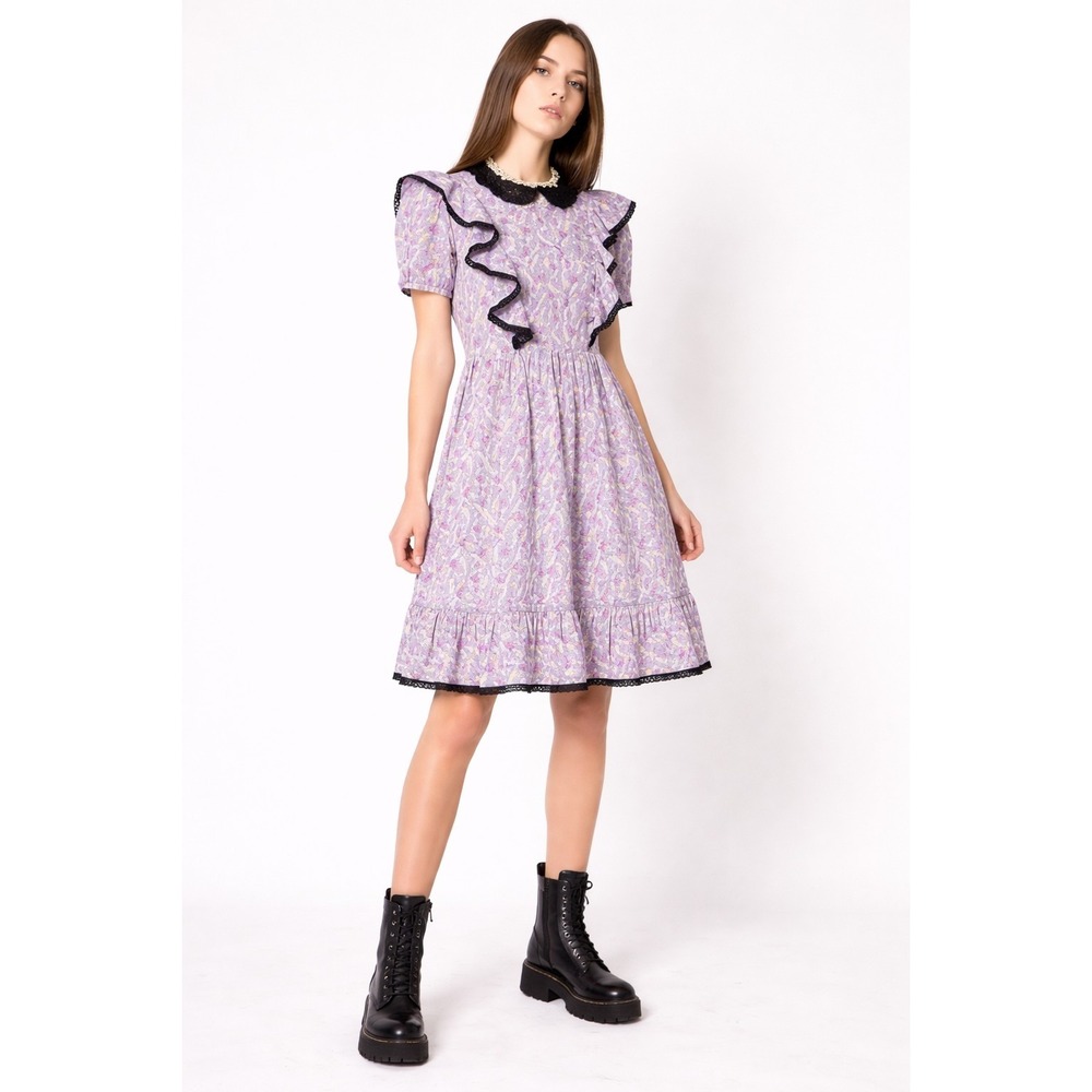 Marc Jacobs Shirley Dress 10 Lavender Floral Peter Pan Collar Babydoll Coquette